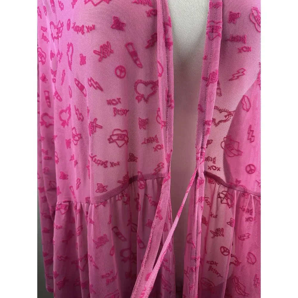 Torrid x Betsey Johnson Mesh Tie Front Long Sleeve Kimono Pink Plus Size 4 4X - Picture 6 of 14
